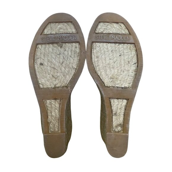 Steve Madden Women’s Beige Fabric Beaded Ribbon P-Boca Wedge Sandals Sz 8.5M - Picture 8 of 9